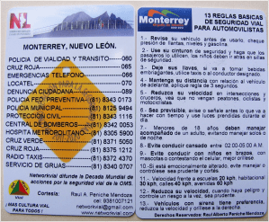Tarjeta en PVC con las 13 Reglas Básicas de Seguridad Vial para automovilistas